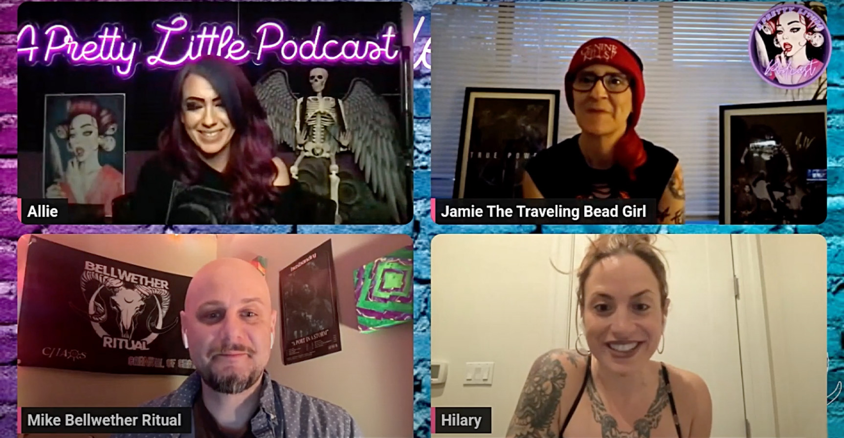 Allie and Jamie from A Pretty Little Podcast in a Zoom Call with Mike and Hilary from Bellwether Ritual