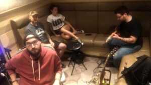 Recording update picture of the band in teh studio at Riverton Records. Brenton, Mike, Hilary and Steve